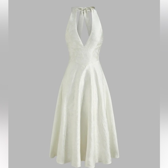 Cider Dresses & Skirts - Cider Ivory Jacquard Halter V-Neck Midi Dress